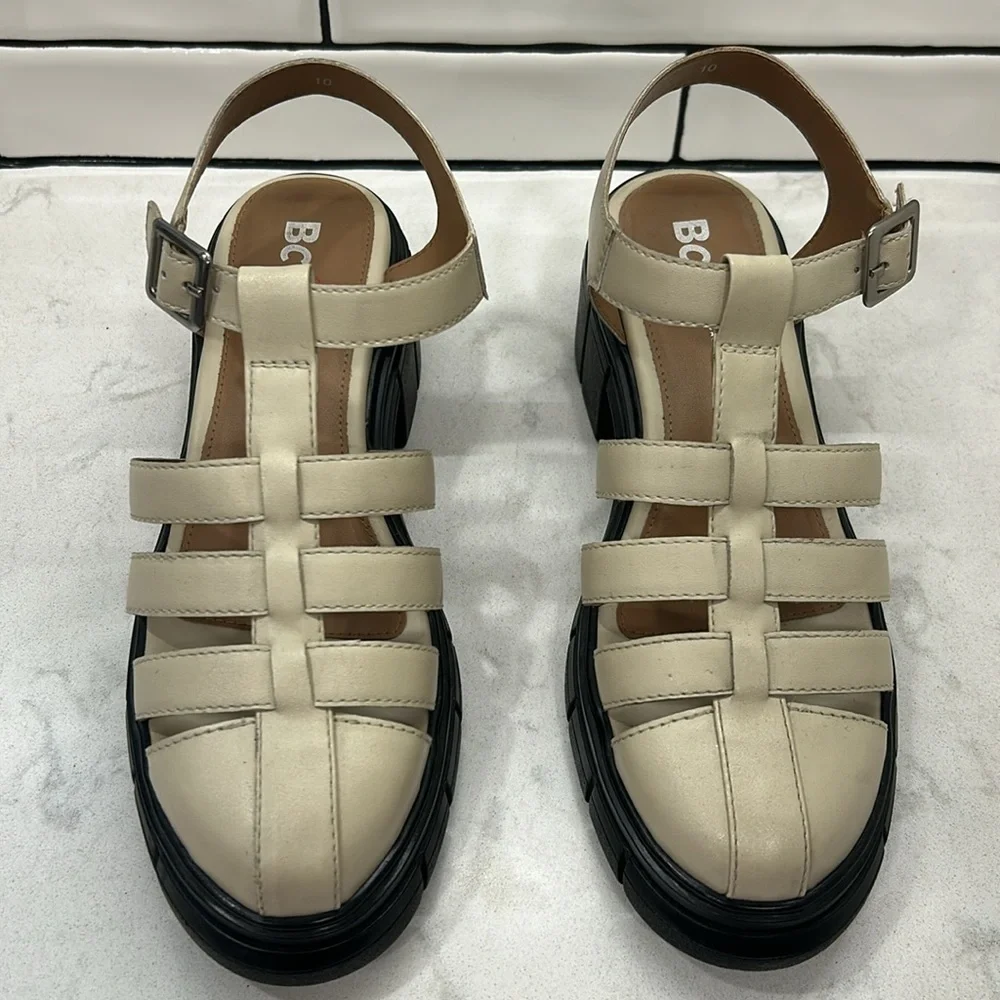 BC Footwear Anthropologie Up Till Dawn Fisherman Sandal Cream Lug Sole 10 NEW